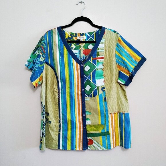 Orientique Naturally Australian Blouse Womens Size XL Tropical Button Up - Picture 1 of 3